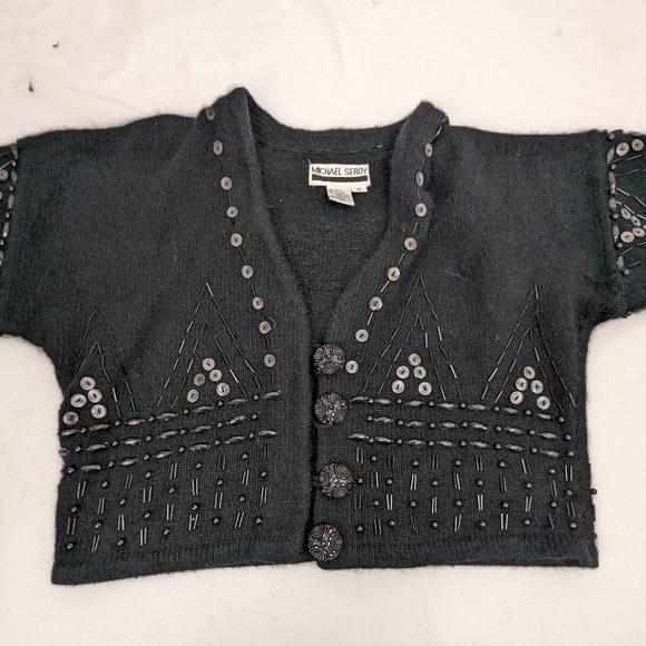 Micheal Seroy Beaded Angora Rabbit and Lambswool Cropped Cardigan Medium - Picture 9 of 10